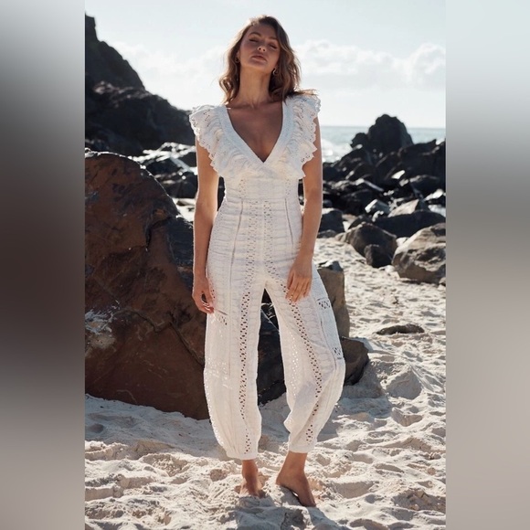 Free People Mikayla Jumpsuit In White Size Small One Piece Embroidered - Picture 4 of 4